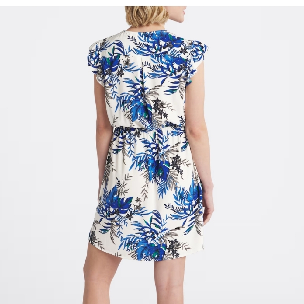 41 Hawthorn Blue and White Leaf Print Dress - Picture 2 of 14